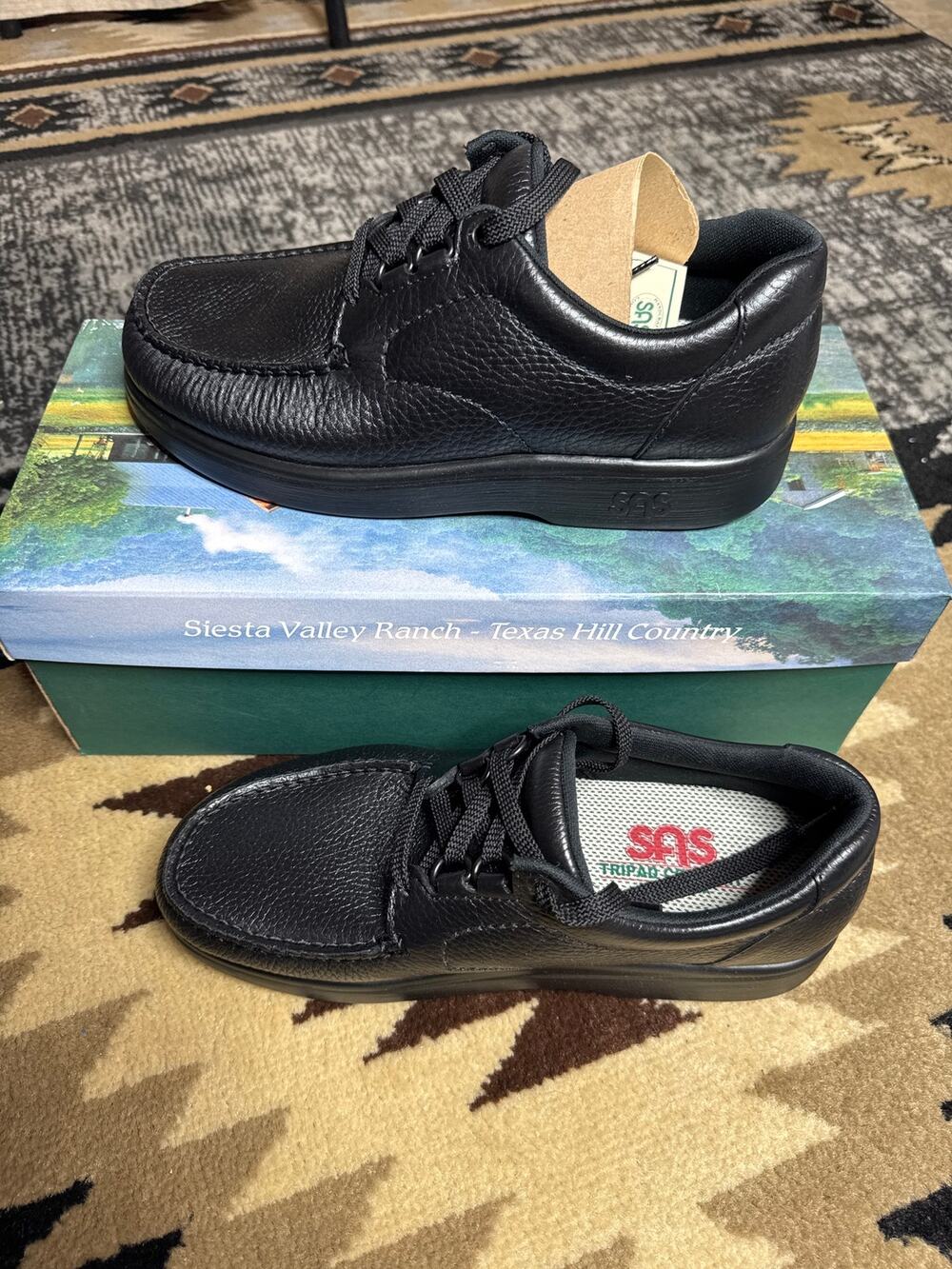 SAS  Bout Time Men's Comfort Tumbled Black Leather Shoe Size 7.5 M - NIB